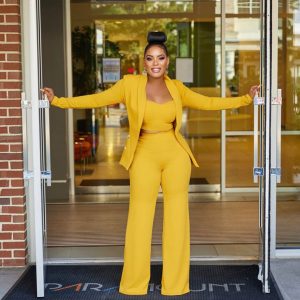 Suit Jacket Vest Wide Leg Pants Three Piece Set