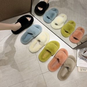 Ladies Fur Slippers Light Board Solid Color Home Shoes Women Shoes