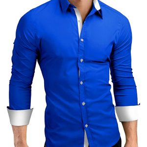 Business Men's Long-sleeved Shirt, Slim Fit, Colorful Buttons, Lapel, Mens