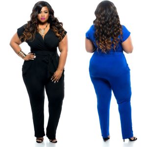 Amazon Wish Ebay Sexy Plus Size V-neck Women's Clothing European And American Foreign Trade Summer Stretch Solid Color Jumpsuit