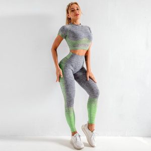 Seamless Yoga Clothing Set Knit Short Sleeves