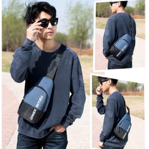 Contrast Stitching Mens Casual Sports Waterproof Chest Bag- Deep Blue