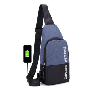 Contrast Stitching Mens Casual Sports Waterproof Chest Bag- Deep Blue