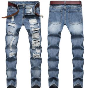 Men's Classic Blue With Holes Jeans