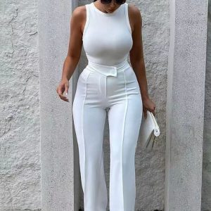 New Women's Clothing Hot Girl Temperament Slimming White High-waist Straight-leg Pants