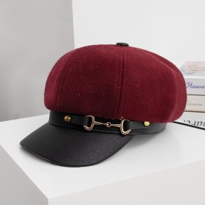 Women's All-match Leather Buckle Octagonal Hat