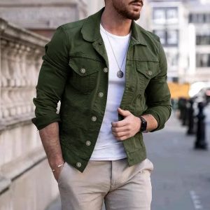 Mens Slim Fit Denim Lapel Jacket