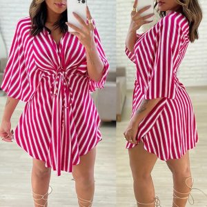 European And American Women's Clothing Striped Printed Dress