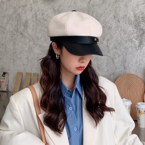 Women's All-match Leather Buckle Octagonal Hat