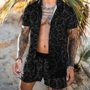 Print Lapel Short Sleeve Shirt Set Summer Mens Fashion Beach