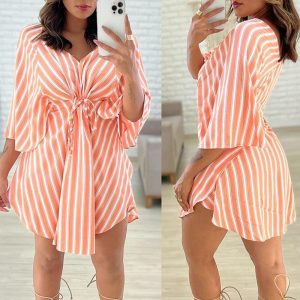 European And American Women's Clothing Striped Printed Dress