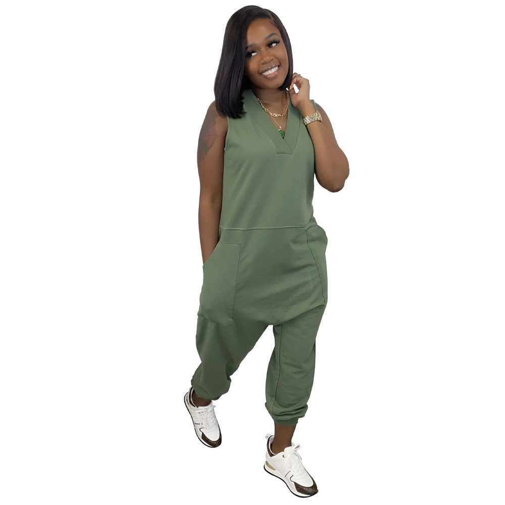 European And American Women's Clothing Pure Color Fashion Casual Street Wear Jumpsuit